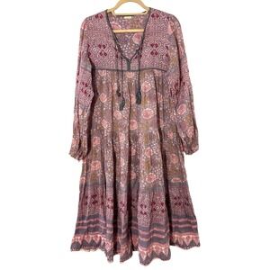 Matta Pink Floral Boho Midi Dress